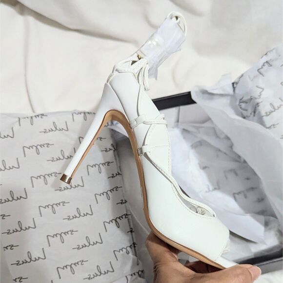 Lulus Wedding Dress Sayela White Lace-Up High Heels Open Toe Pumps 7 Sandals - Picture 7 of 10
